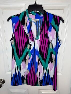 EUC Dana Buchman Multicolor Abstract Print Sleeveless V-Neck Blouse